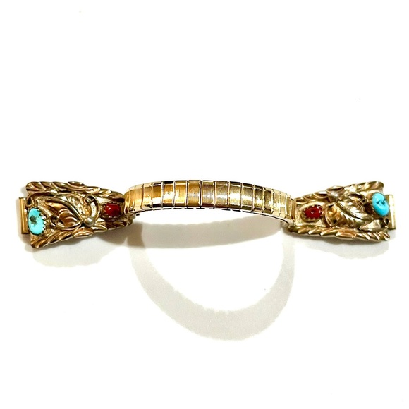 👑🦋🥀 Signed - Billy Slim, Navajo. Vintage 12KT GF Sterling Turquoise Coral Watch - Picture 6 of 12